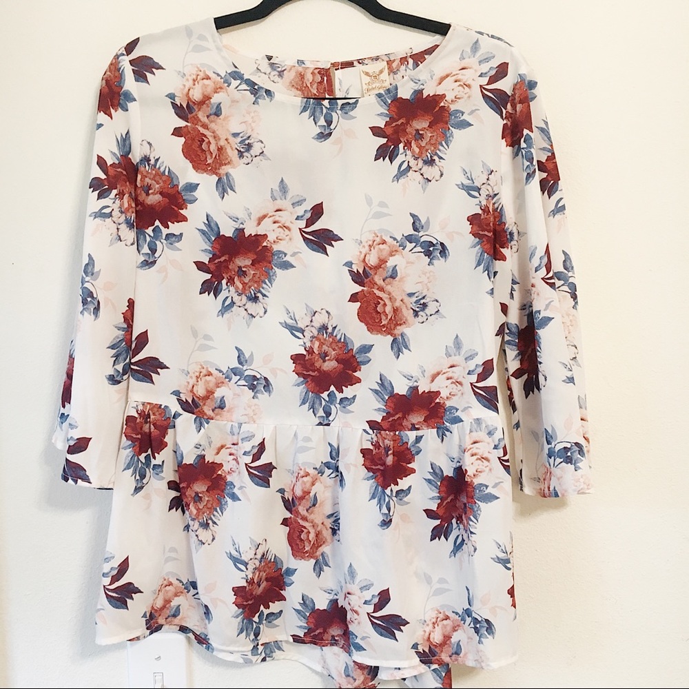 White floral peplum flow top, Large